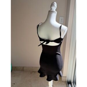 Lucy In The Sky Black Ruffle Hem Mini Dress Tie Back Scoop Neck Small